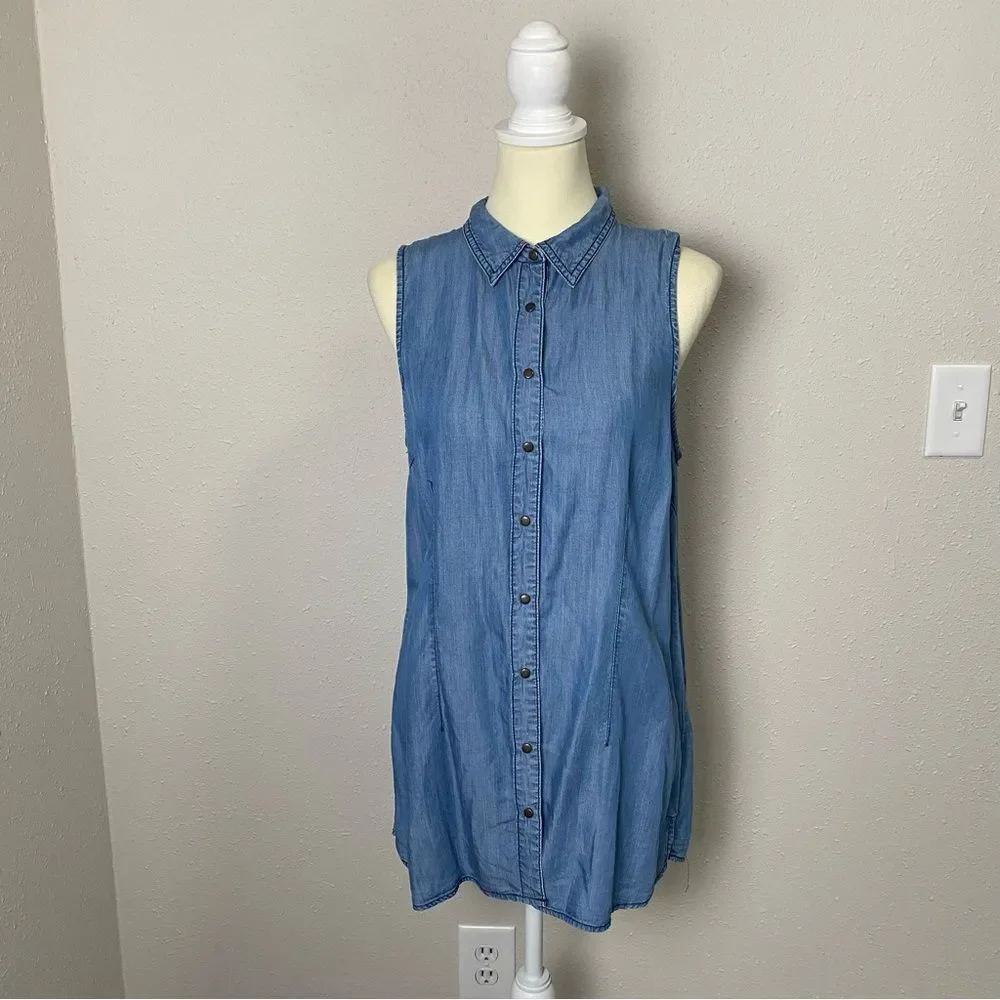 Given Kale 100% Lyocell Sleeveless Denim Button Up Tunic/Dress Women's Size L